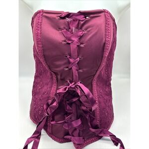 Cacique Lace Up Corset Waist Slimmer Plus Size 22/24 Magenta Floral Lace